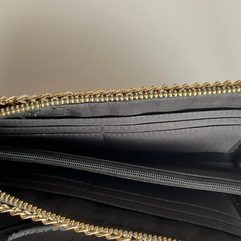 BLACK FAUX  SNAKE SKIN CLUTCH PURSE WITH  GOLD CHAIN DETAIL